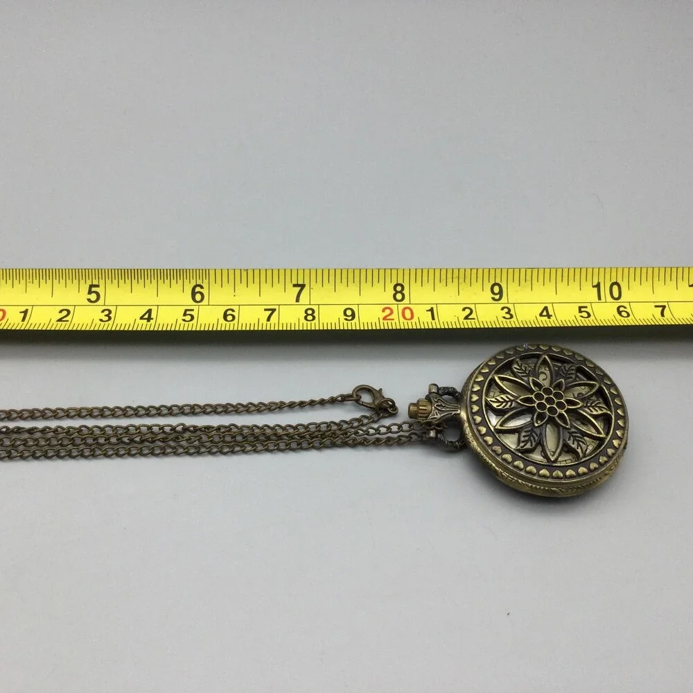 Shanghai Pocket Watch Womens 37mm Brass Steampunk Floral Cover Chain New Battery